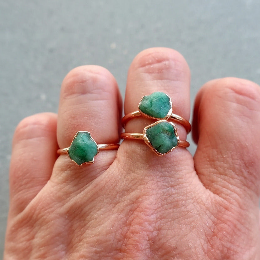 Raw Emerald Ring — Handcrafted Copper Talisman For Heart Healing Purposes