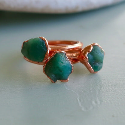 Raw Emerald Ring — Handcrafted Copper Talisman For Heart Healing Purposes