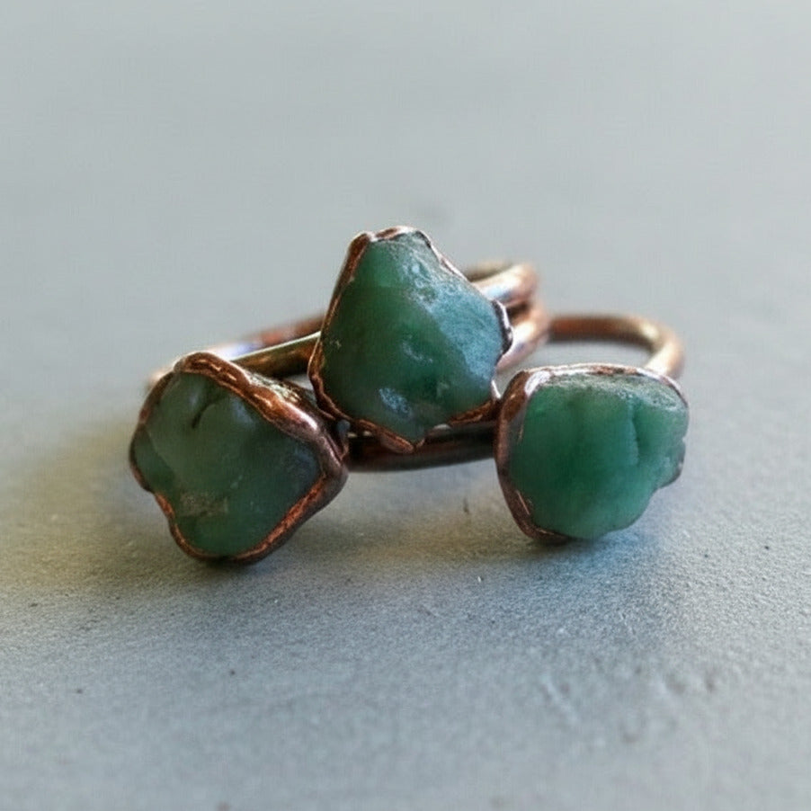 Raw Emerald Ring — Handcrafted Copper Talisman For Heart Healing Purposes