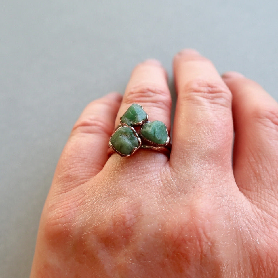 Raw Emerald Ring — Handcrafted Copper Talisman For Heart Healing Purposes