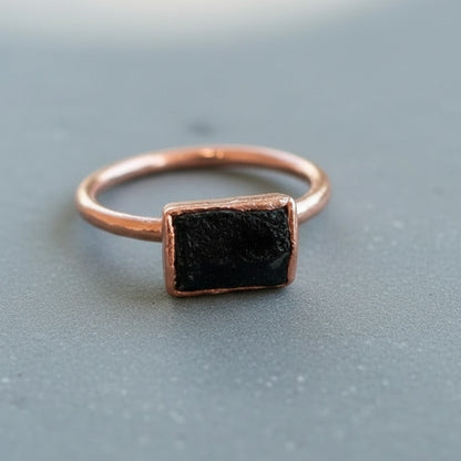 Raw Black Tourmaline Ring - Handcrafted Copper Talisman Grounding Jewelry