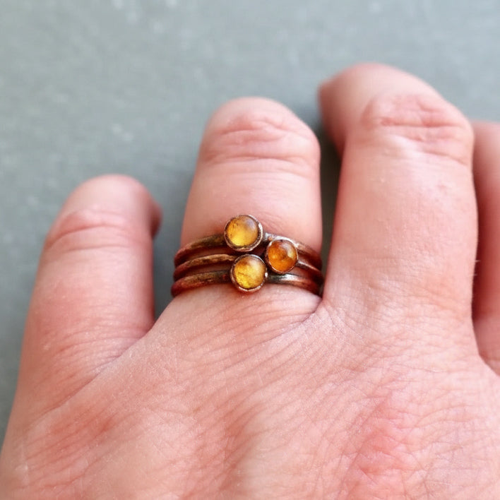 Handcrafted Copper Amber Ring For Grounded Confidence In Daily Ritual