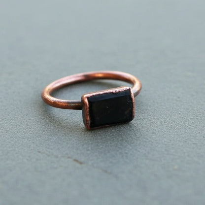 Raw Black Tourmaline Ring - Handcrafted Copper Talisman Grounding Jewelry