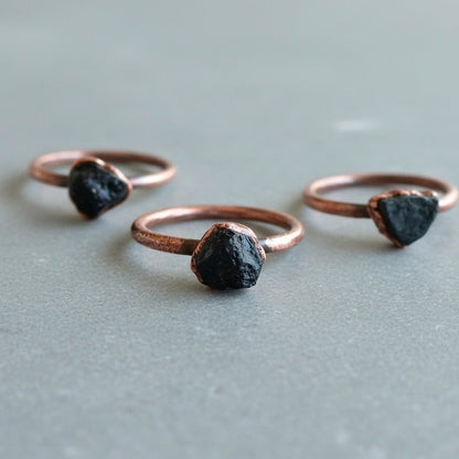 Raw Black Tourmaline Ring - Handcrafted Copper Talisman For Grounding