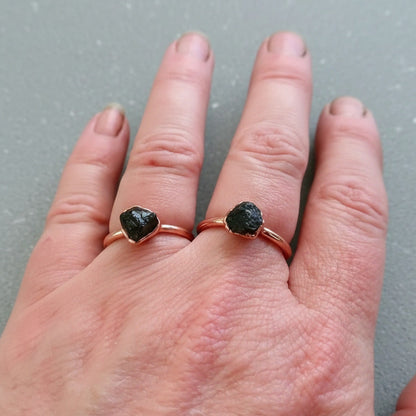 Raw Black Tourmaline Ring - Handcrafted Copper Talisman For Grounding