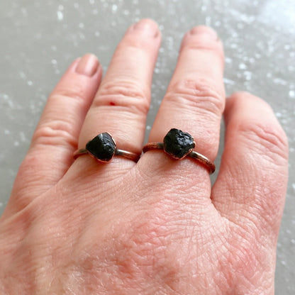 Raw Black Tourmaline Ring - Handcrafted Copper Talisman For Grounding