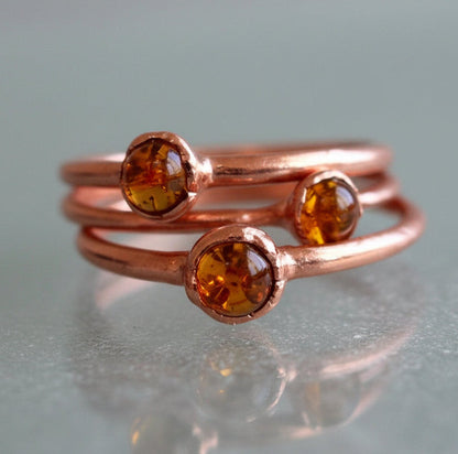 Handcrafted Copper Amber Ring For Grounded Confidence In Daily Ritual