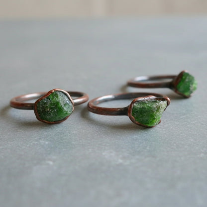 Handcrafted Copper Chrome Diopside Ring Crystal For Grounded Healing