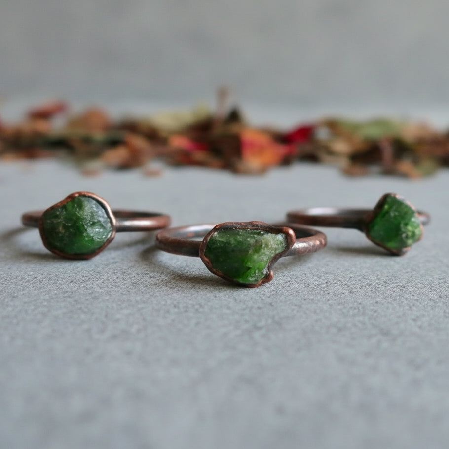 Handcrafted Copper Chrome Diopside Ring Crystal For Grounded Healing