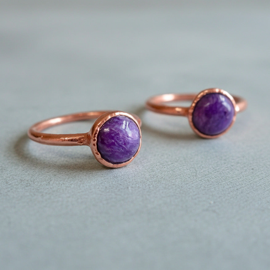 Charoite Boho Ring - Handcrafted Copper Talisman for Calm Curiosity
