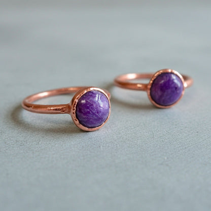 Charoite Boho Ring - Handcrafted Copper Talisman for Calm Curiosity