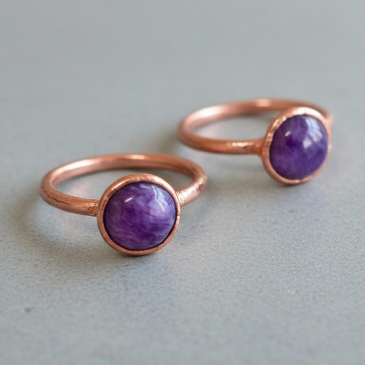 Charoite Boho Ring - Handcrafted Copper Talisman for Calm Curiosity