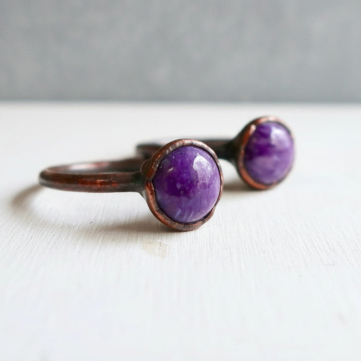 Charoite Boho Ring - Handcrafted Copper Talisman for Calm Curiosity