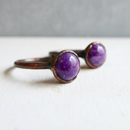 Charoite Boho Ring - Handcrafted Copper Talisman for Calm Curiosity