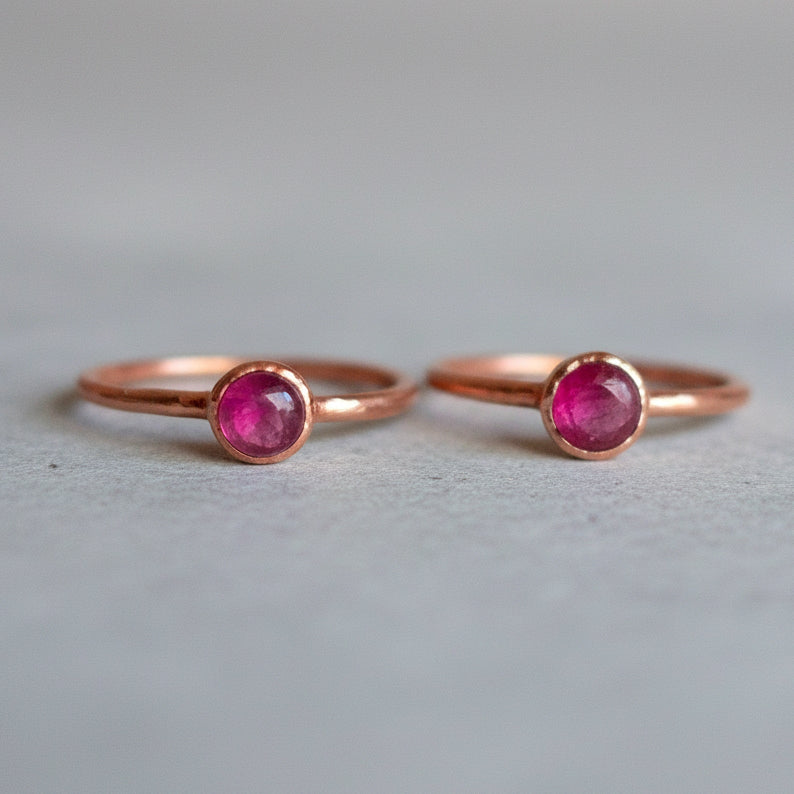 Ruby Crystal Ring — Handcrafted Copper Jewelry Talisman for Courage
