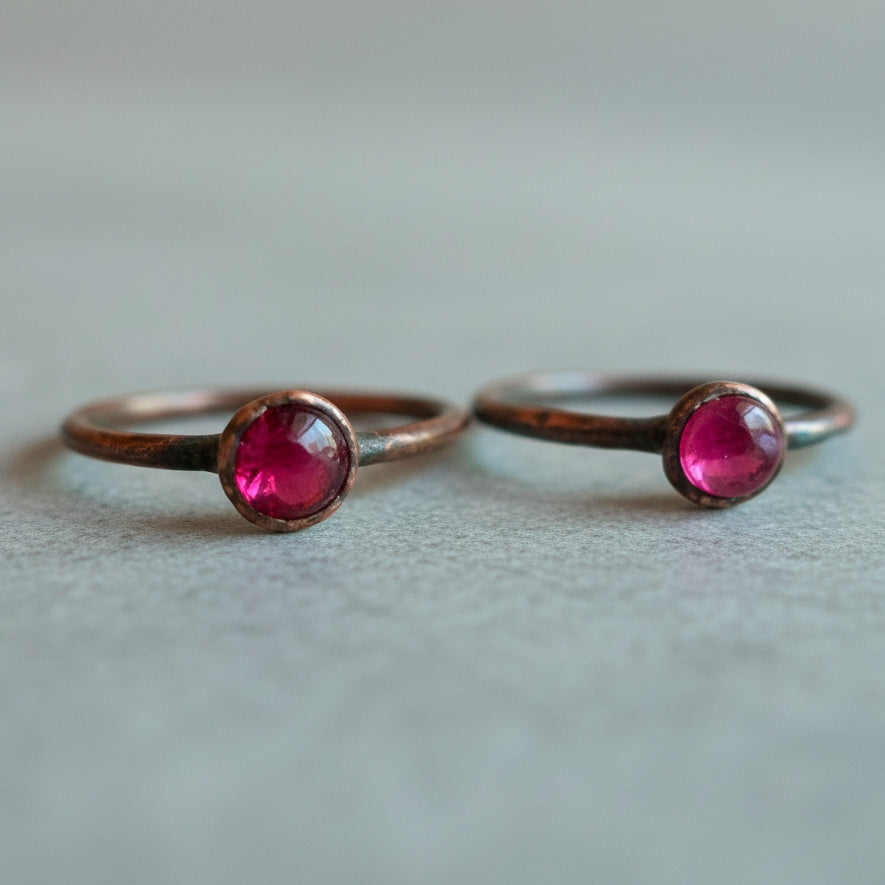 Ruby Crystal Ring — Handcrafted Copper Jewelry Talisman for Courage