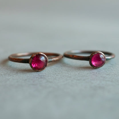 Ruby Crystal Ring — Handcrafted Copper Jewelry Talisman for Courage