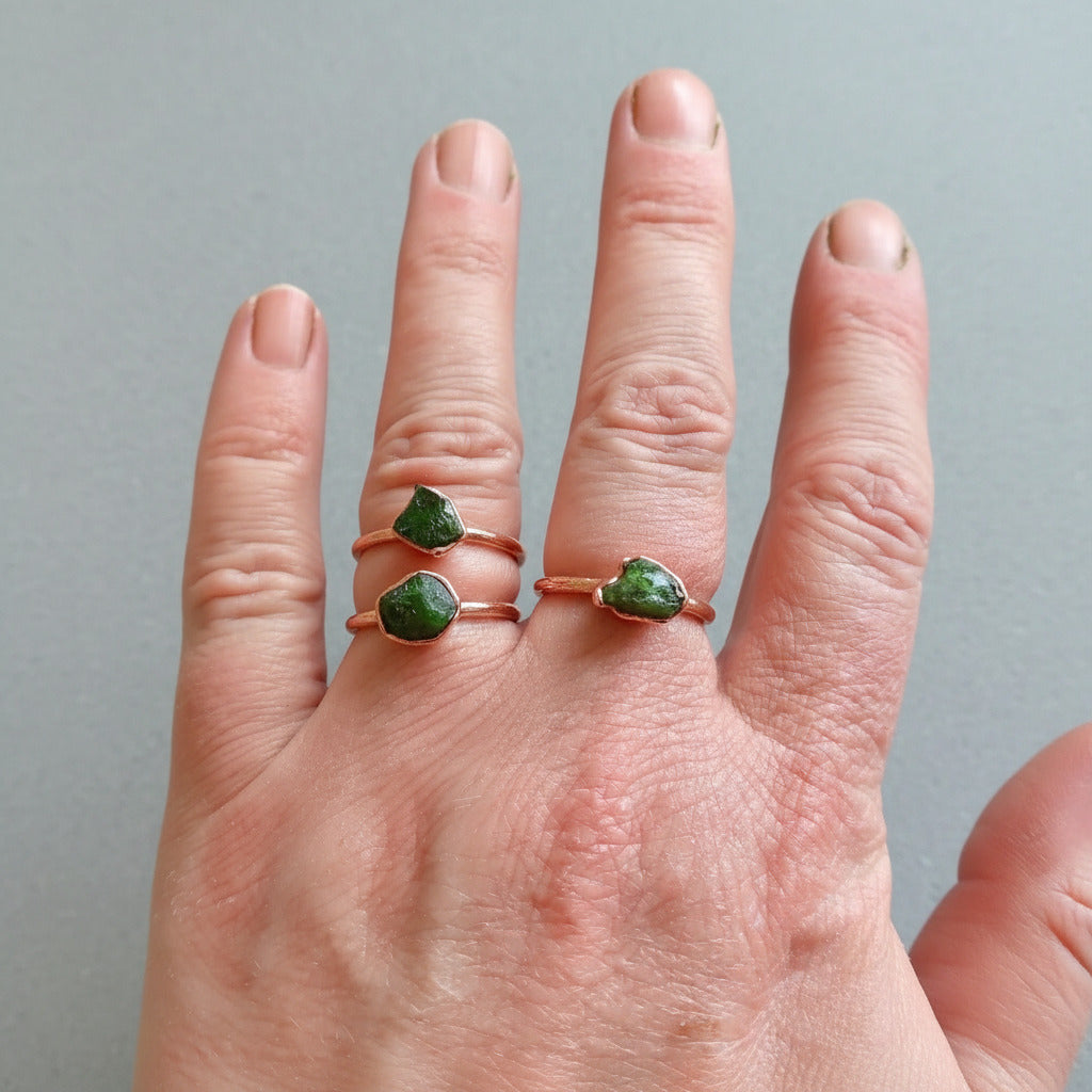 Handcrafted Copper Chrome Diopside Ring Crystal For Grounded Healing