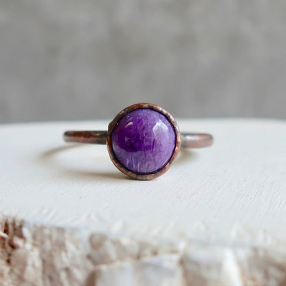 Charoite Boho Ring - Handcrafted Copper Talisman for Calm Curiosity
