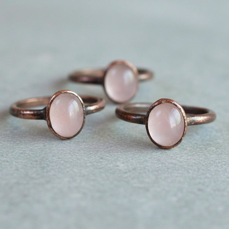 Rose Quartz Ring - Handcrafted Copper Talisman For Your Self-Love Daily Ritual