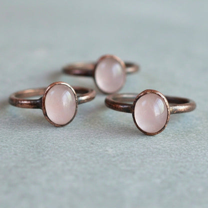 Rose Quartz Ring - Handcrafted Copper Talisman For Your Self-Love Daily Ritual