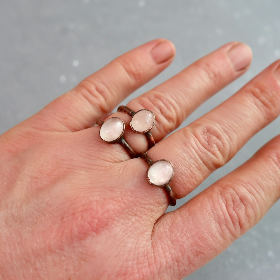 Rose Quartz Ring - Handcrafted Copper Talisman For Your Self-Love Daily Ritual