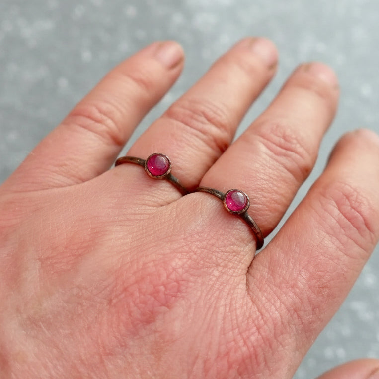 Ruby Crystal Ring — Handcrafted Copper Jewelry Talisman for Courage