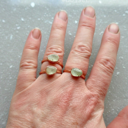Radiant Prehnite Crystal Ring — Handcrafted Copper Talisman
