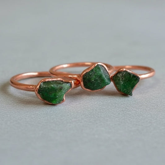 Handcrafted Copper Chrome Diopside Ring Crystal For Grounded Healing
