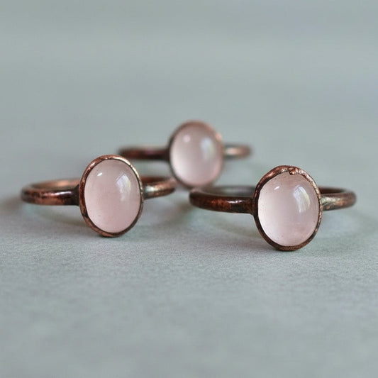 Rose Quartz Ring — Handcrafted Copper Jewelry Talisman For Heart Healing