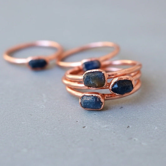 Raw Sapphire Ring - Handcrafted Copper Talisman for Clarity