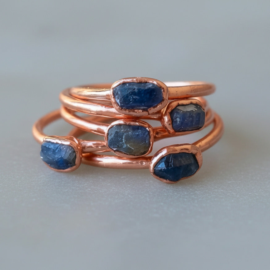 Raw Sapphire Ring - Handcrafted Copper Talisman for Clarity