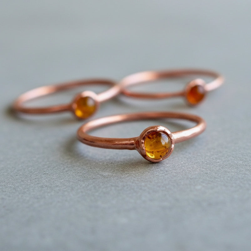 Handcrafted Copper Amber Ring For Grounded Confidence In Daily Ritual