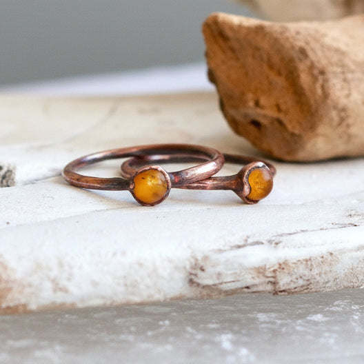 Handcrafted Copper Amber Ring For Grounded Confidence In Daily Ritual