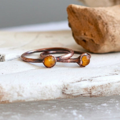 Handcrafted Copper Amber Ring For Grounded Confidence In Daily Ritual