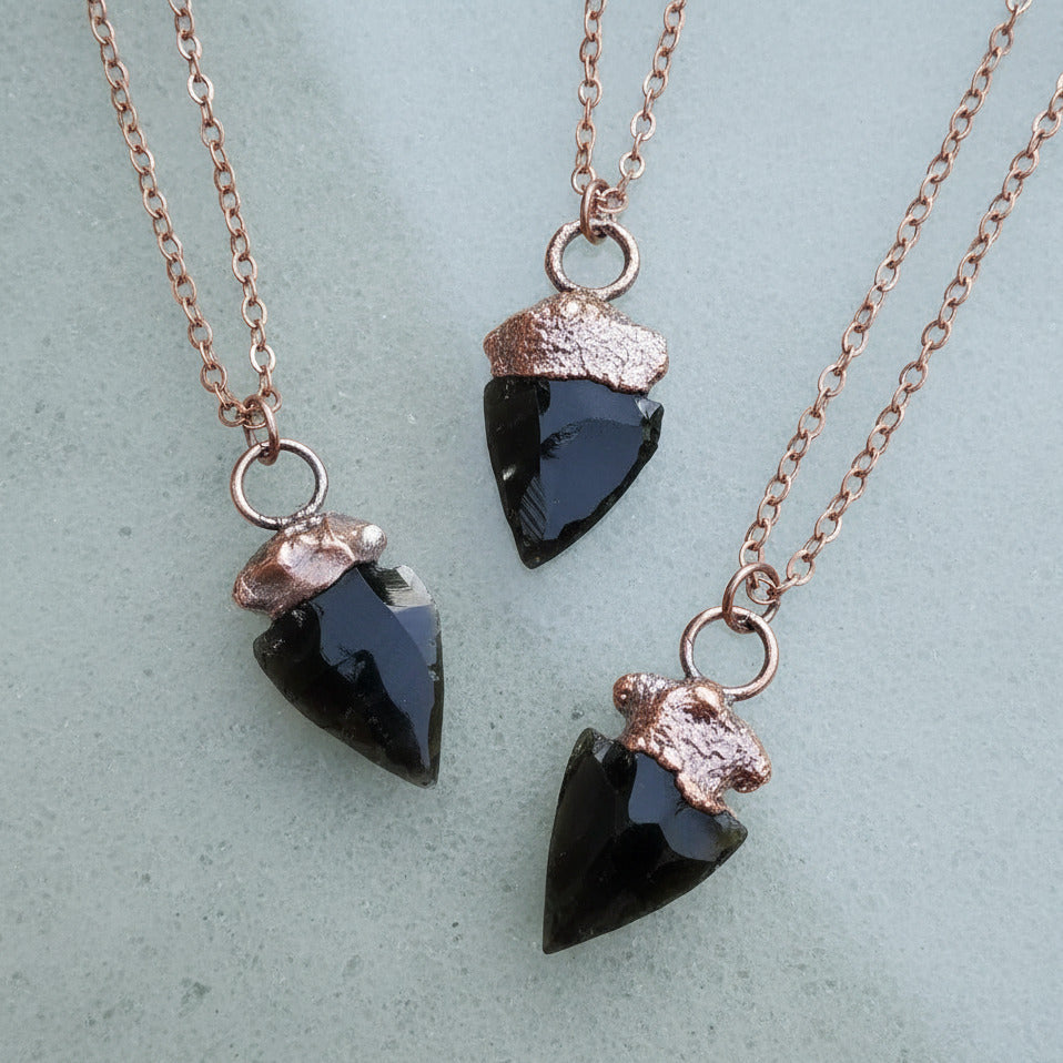 Handcrafted Copper Obsidian Arrowhead Necklace for Grounded Confidence