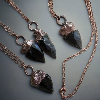 Handcrafted Copper Obsidian Arrowhead Necklace for Grounded Confidence