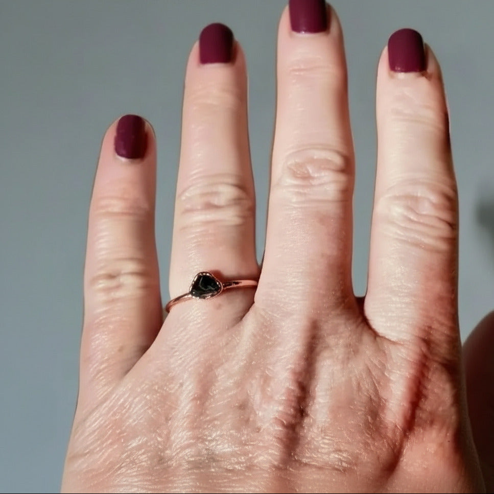 Black Tourmaline Ring - Handcrafted Copper Talisman For Grounded Confidence