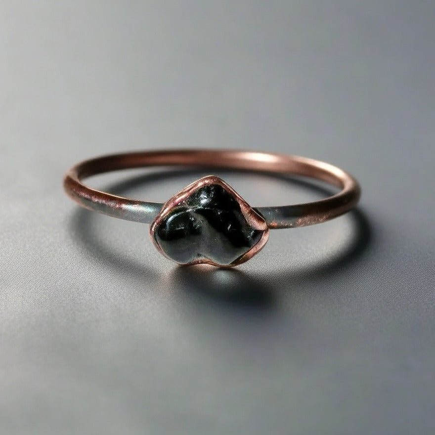 Black Tourmaline Ring - Handcrafted Copper Talisman For Grounded Confidence