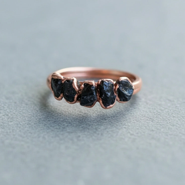 Black Tourmaline Multistone Ring — Handcrafted Copper Talisman For Grounded Spirit