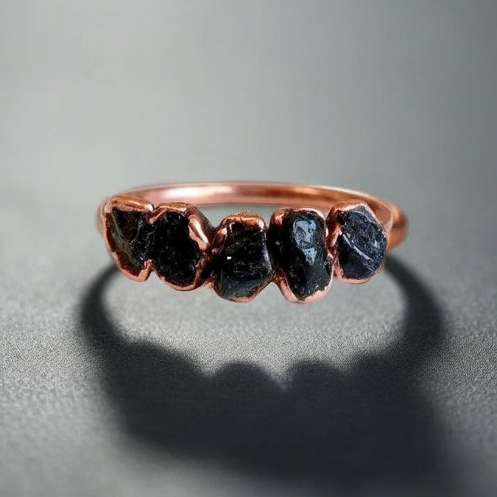 Black Tourmaline Multistone Ring — Handcrafted Copper Talisman For Grounded Spirit