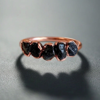 Black Tourmaline Multistone Ring — Handcrafted Copper Talisman For Grounded Spirit