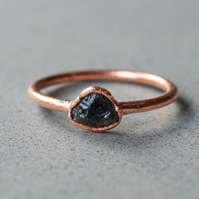 Black Tourmaline Ring - Handcrafted Copper Talisman For Grounded Confidence