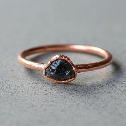Black Tourmaline Ring - Handcrafted Copper Talisman For Grounded Confidence
