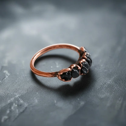 Black Tourmaline Multistone Ring — Handcrafted Copper Talisman For Grounded Spirit