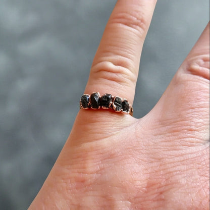 Black Tourmaline Multistone Ring — Handcrafted Copper Talisman For Grounded Spirit
