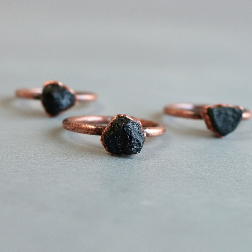 Raw Black Tourmaline Ring - Handcrafted Copper Talisman | Grounding Energy