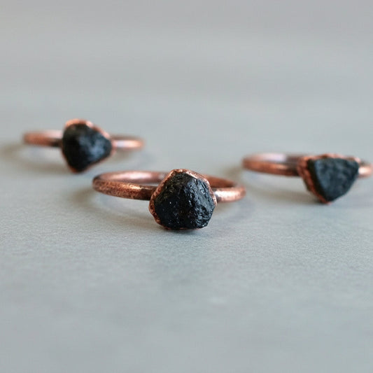 Raw Black Tourmaline Ring - Handcrafted Copper Talisman | Grounding Energy