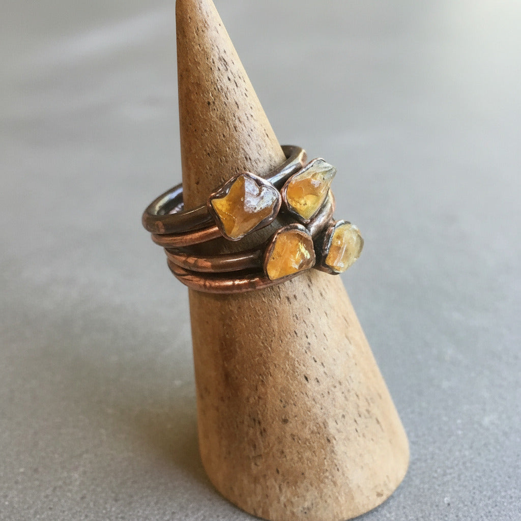 Handcrafted Copper Raw Amber Ring for Confidence in Everyday Rituals