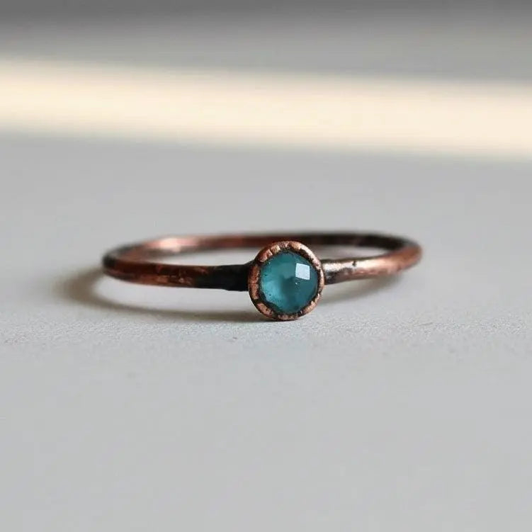 Swiss Blue Topaz Ring - Handcrafted Copper Crystal Jewelry